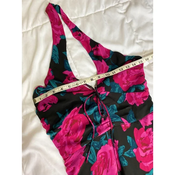 Lulus Fiercely Flowery Black Floral Ruched Halter Dress Small - Picture 6 of 8